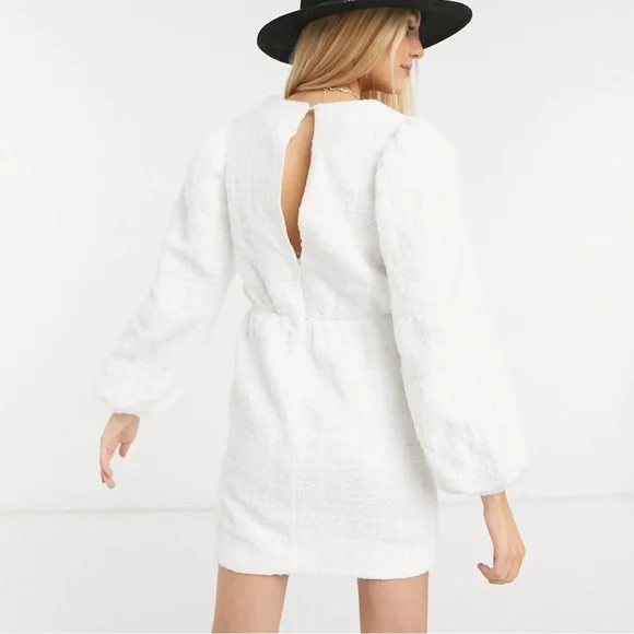 Tweed style smock dress with oversized collar in white - Picture 2 of 7